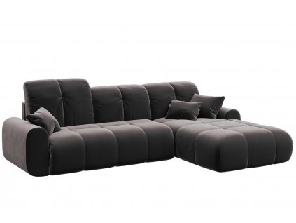 Sötétszürke bársony sarok összecsukható négyüléses kanapé DEVICHY Tous, jobb 290 cm