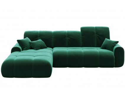Sötétzöld bársony összecsukható négyüléses kanapé DEVICHY Tous, bal 290 cm