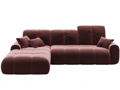 DEVICHY Tous rózsaszín bársony sarok kihajtható négyszemélyes kanapé, bal 290 cm