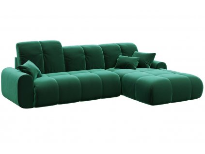 Sötétzöld bársony sarok összecsukható négyüléses kanapé DEVICHY Tous, jobb 290 cm