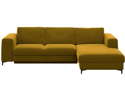 DEVICHY Rothe mustársárga bársony sarok háromszemélyes kanapéágy, jobb 277 cm