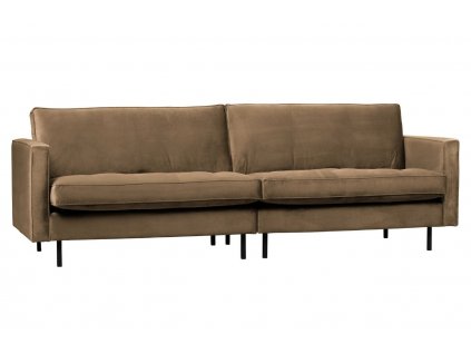 Szürke barna bársony háromszemélyes kanapé Raden 275 cm foltvarrással