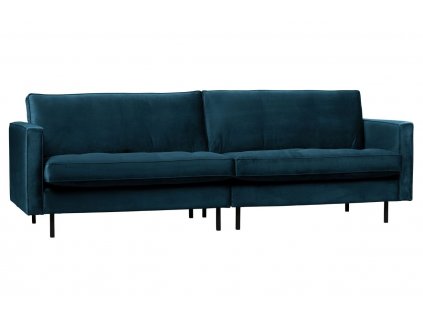 Raden 275 cm-es kék bársony háromszemélyes kanapé foltvarróval