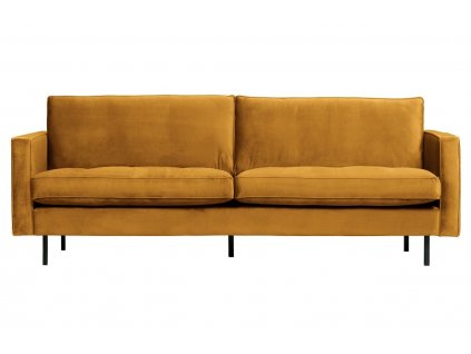 Okker sárga bársony kétüléses kanapé Raden 230 cm foltvarróval