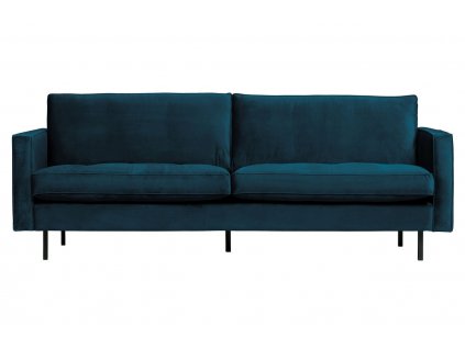 Kék bársony kétüléses kanapé Raden 230 cm foltvarróval