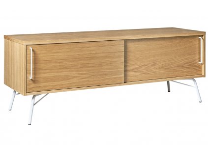 Tölgy TV asztal Woodman Kőrisszín, fehér fém talppal 145 x 44 cm