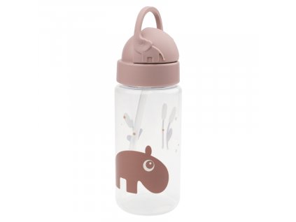 Rózsaszín műanyag palack szívószállal Done by Deer Ozzo 350 ml