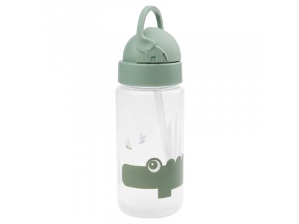 Zöld műanyag palack szívószállal Done by Deer Croco 350 ml