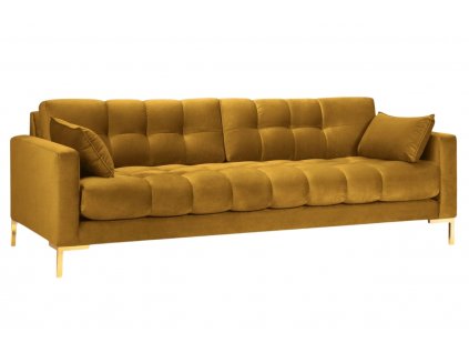 Sárga bársony háromszemélyes kanapé MICADONI MAMAIA 217 cm, arany talppal