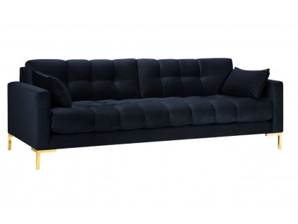 Sötétkék bársony háromszemélyes kanapé MICADONI MAMAIA 217 cm, arany talppal