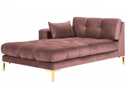 Rózsaszín bársony fotel MICADONI MAMAIA 185 cm, arany alappal, bal
