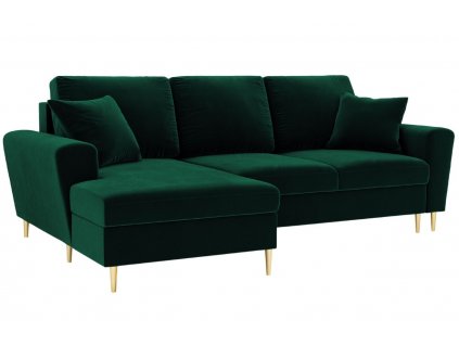 Sötétzöld bársony kanapé MICADONI MOGHAN 241 cm, balra, arany talppal
