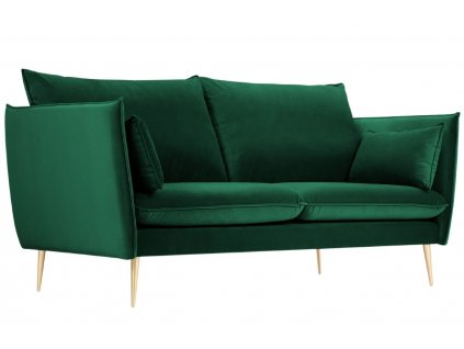 Sötétzöld bársony kétszemélyes kanapé MICADONI AGATE 143 cm, aranyszínű talppal