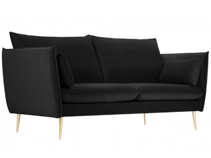Fekete bársony kétszemélyes kanapé MICADONI AGATE 143 cm, aranyszínű talppal