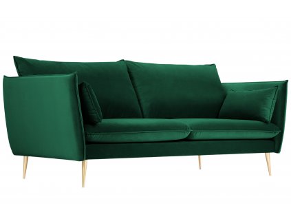 Sötétzöld bársony háromüléses kanapé MICADONI AGATE 183 cm arany alappal