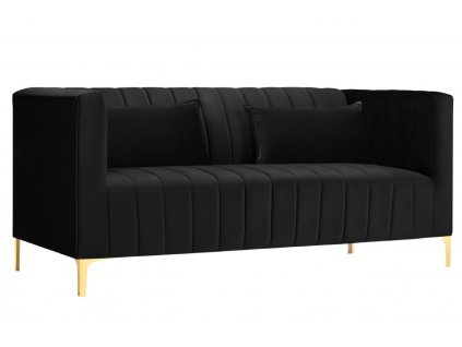 Fekete bársony kétüléses kanapé MICADONI ANNITE 160 cm, arany alappal