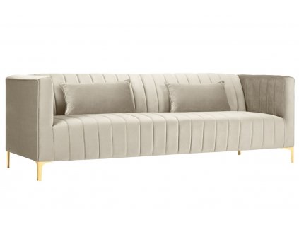 Bézs bársony háromszemélyes kanapé MICADONI ANNITE 220 cm arany alappal