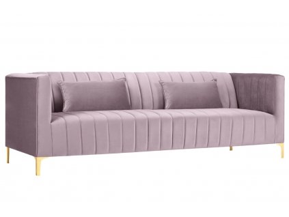 MICADONI ANNITE 220 cm-es világos rózsaszín bársony háromszemélyes kanapé arany alappal