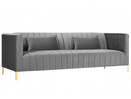 Világosszürke bársony háromszemélyes kanapé MICADONI ANNITE 220 cm arany alappal