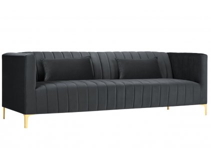 Sötétszürke bársony háromüléses kanapé MICADONI ANNITE 220 cm arany alappal