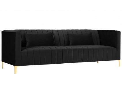 Fekete bársony háromszemélyes kanapé MICADONI ANNITE 220 cm, arany alappal