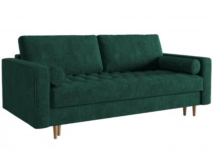 Zöld szövet háromszemélyes kanapéágy MICADONI Gobi 225 cm, fa talppal