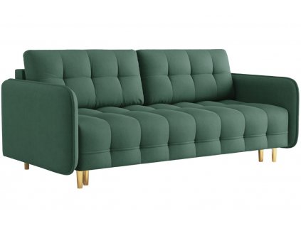 Zöld szövet háromszemélyes kanapéágy MICADONI SCALETA 219 cm, arany alappal