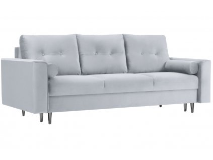 Világoskék bársony háromszemélyes kanapé MICADONI LEONA 222 cm, fekete talppal