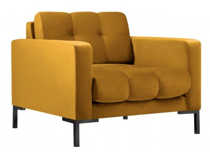 MICADONI Mamaia sárga bársony fotel, fekete talppal