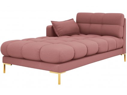 Rózsaszín szövet fotel MICADONI Mamaia 185 cm, arany alappal, bal