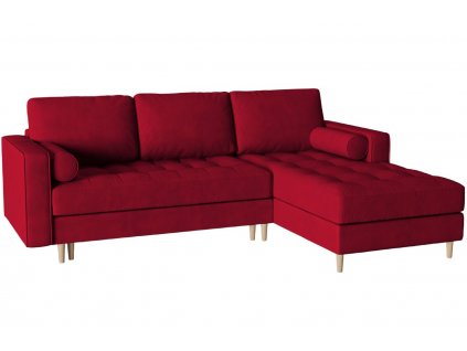piros bársony sarok kanapéágy MICADONI Gobi 240 cm, jobbra