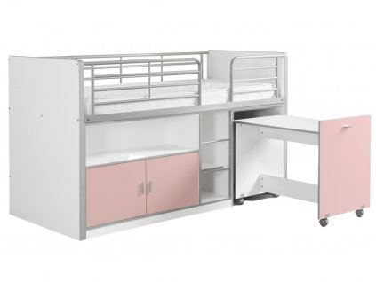 Rózsaszín fa emeletes ágy asztallal és komóddal Vipack Bonny 200 x 90 cm