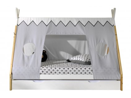 Fehér fenyő ágy Vipack Tipi 90 x 200 cm paravánnal és fehér fiókkal