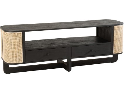 369047 cerny dreveny tv stolek j line meldo 140 x 40 5 cm s ratanovym vypletem