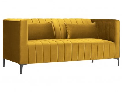 Sárga bársony kétüléses kanapé MICADONI ANNITE 160 cm fekete talppal