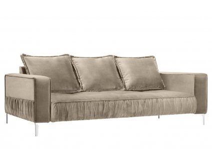 Bézs bársony háromszemélyes kanapé MICADONI JARDANITE 216 cm