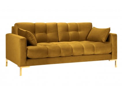 Sárga bársony kétüléses kanapé MICADONI MAMAIA 152 cm arany alappal