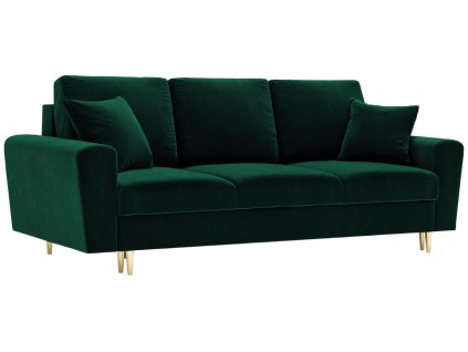 Sötétzöld bársony MICADONI MOGHAN kanapéágy 235 cm, arany alappal