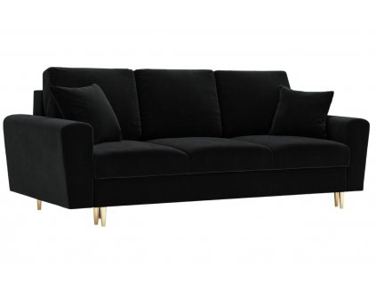 Fekete bársony MICADONI MOGHAN kanapéágy 235 cm, arany alappal
