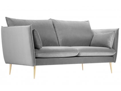Világosszürke bársony kétszemélyes kanapé MICADONI AGATE 143 cm, aranyszínű talppal