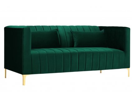 Sötétzöld bársony kétüléses kanapé MICADONI ANNITE 160 cm arany alappal