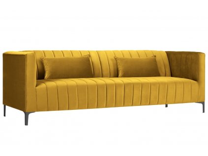 Sárga bársony háromszemélyes kanapé MICADONI ANNITE 220 cm fekete talppal