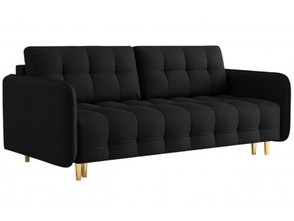 Fekete szövet háromszemélyes kanapéágy MICADONI SCALETA 219 cm, arany alappal