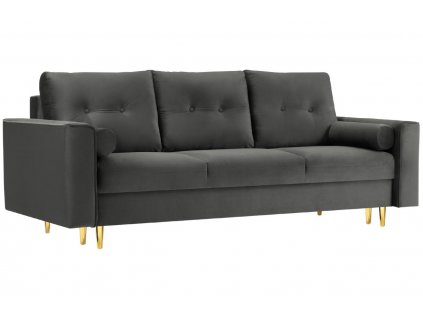 MICADONI LEONA 222 cm szürke bársony háromszemélyes kanapéágy arany alappal