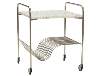 279991 5 stribrny kovovy servirovaci vozik hubsch wave 50 x 49 cm