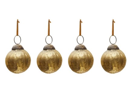 437178 set ctyr zlatych sklenenych vanocnich ozdob kave home elur 6 cm