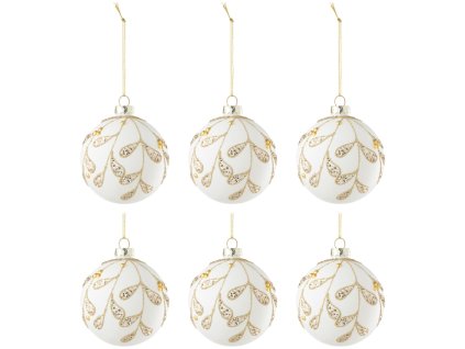 386385 set sesti bilych sklenenych vanocnich ozdob j line gade 8 cm