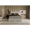 NOHO szürke-bézs kárpitozott kétszemélyes ágy, 160 x 200 cm, tárolóhellyel