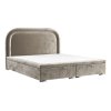 Bézs kárpitozott UFFIZI kétszemélyes ágy 200 x 200 cm ágyneműtartóval