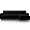 MIDACONI Scott fekete, bársony sarokkanapé, ágyazható, 212 cm, jobb oldali